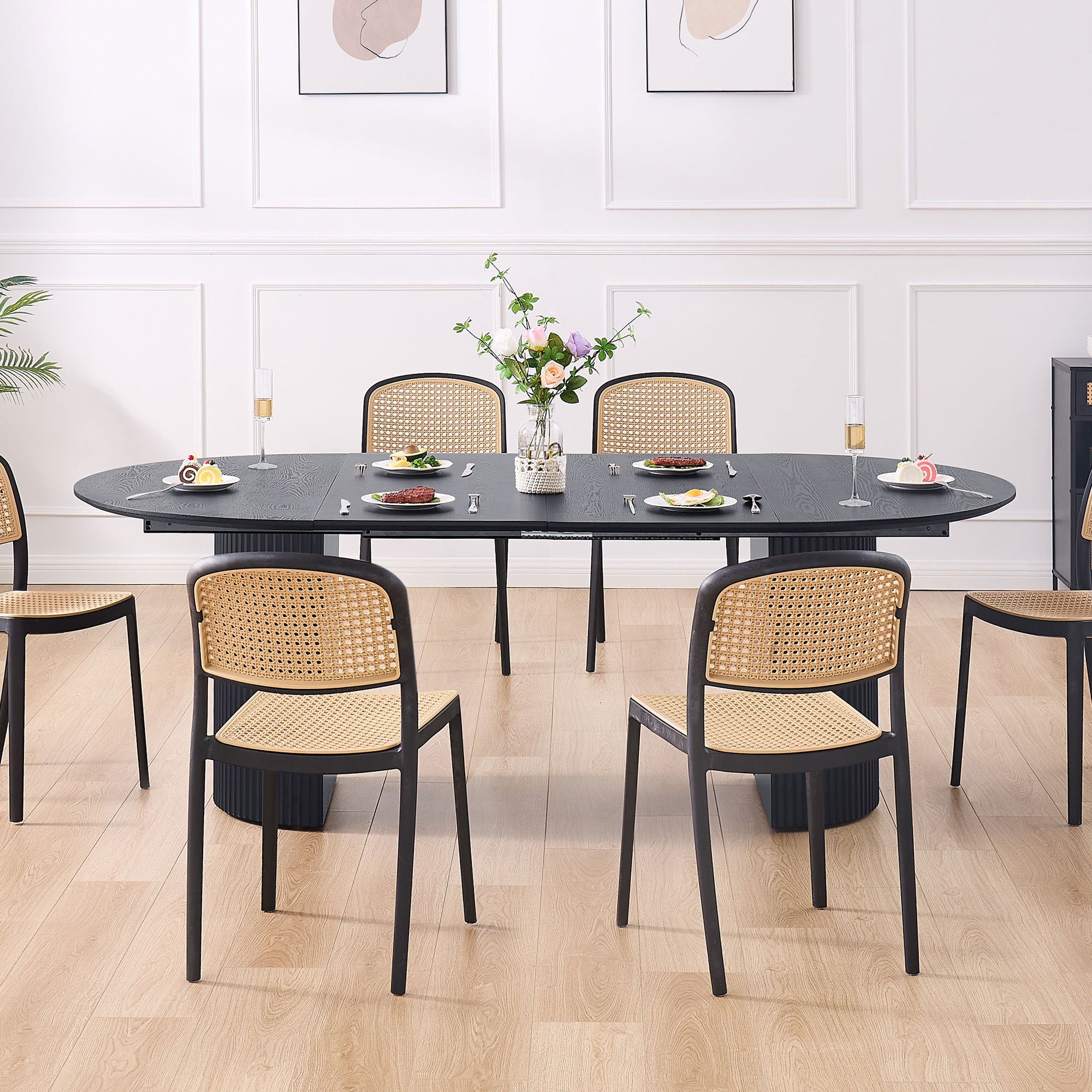 Expandable Dining Table,Solid Top Extending Table Modern Kitchen Table, Leisure Desk for Kitchen Dining Living Room Apartment.BLACK - Grand Goldman Shop