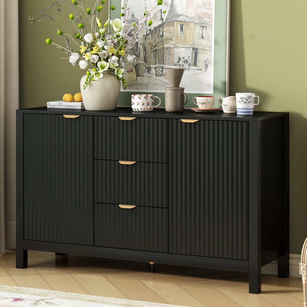U_STYLE Sideboard with Wave Design - 3 Adjustable Shelves, 3 Drawers & Soft-Close Doors, Storage Console Table with Metal Handles, Suitable for Study, Hallway and Living Room, 3 Colors - Grand Goldman Shop