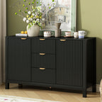 U_STYLE Sideboard with Wave Design - 3 Adjustable Shelves, 3 Drawers & Soft-Close Doors, Storage Console Table with Metal Handles, Suitable for Study, Hallway and Living Room, 3 Colors - Grand Goldman Shop