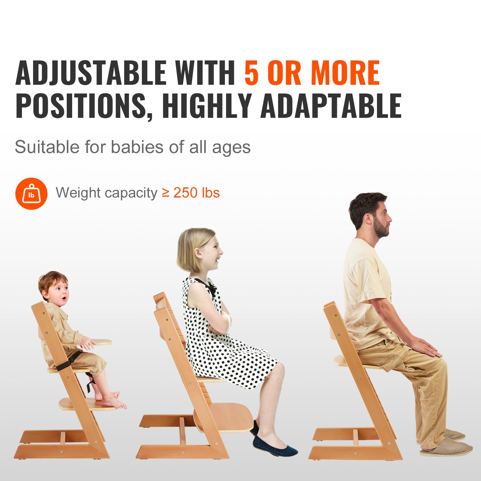 Wooden High Chair for Babies & Toddlers, Convertible Adjustable Feeding Chair, Eat & Grow High Chair with Tray, Grow with Kid