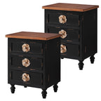 Vintage Farmhouse End Table with Floral Knobs – 19' Rustic Nightstand with 3 Drawers Gourd Legs,Bedside or Sofa Accent Table, Almost Fully Assembled, Black - Grand Goldman Shop