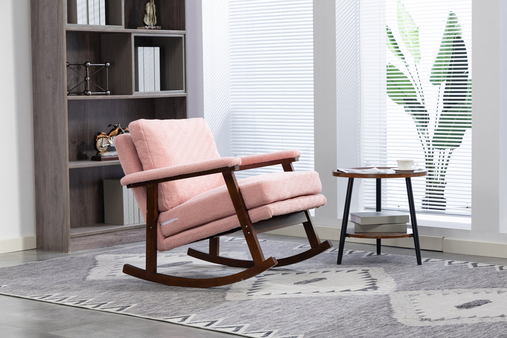 Mid Century Modern Accent Chair ,rocking chair with Wood Frame, Upholstered Living Room Chairs , Reading Armchair for Bedroom Sunroom - Grand Goldman Shop