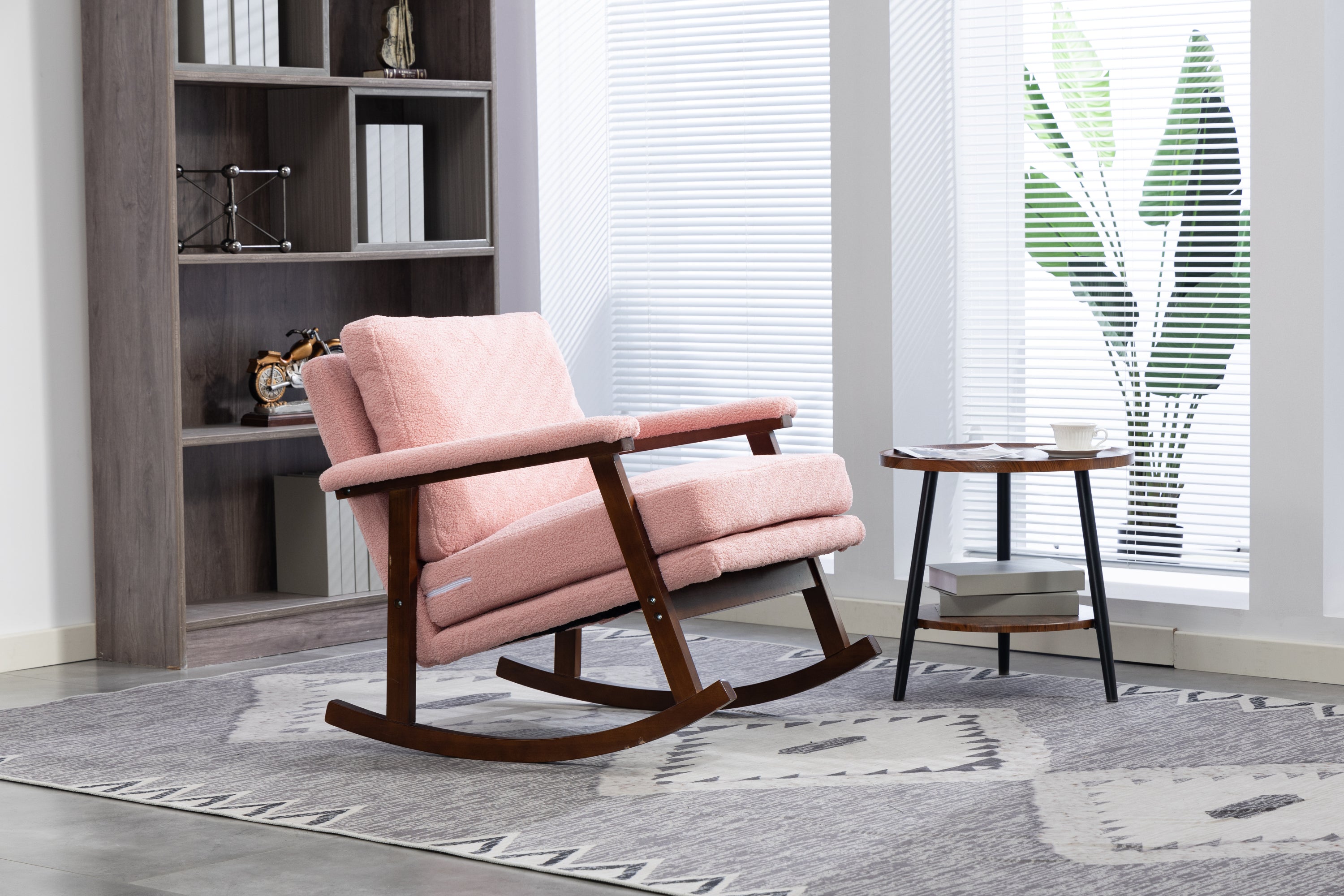Mid Century Modern Accent Chair ,rocking chair with Wood Frame, Upholstered Living Room Chairs , Reading Armchair for Bedroom Sunroom - Grand Goldman Shop