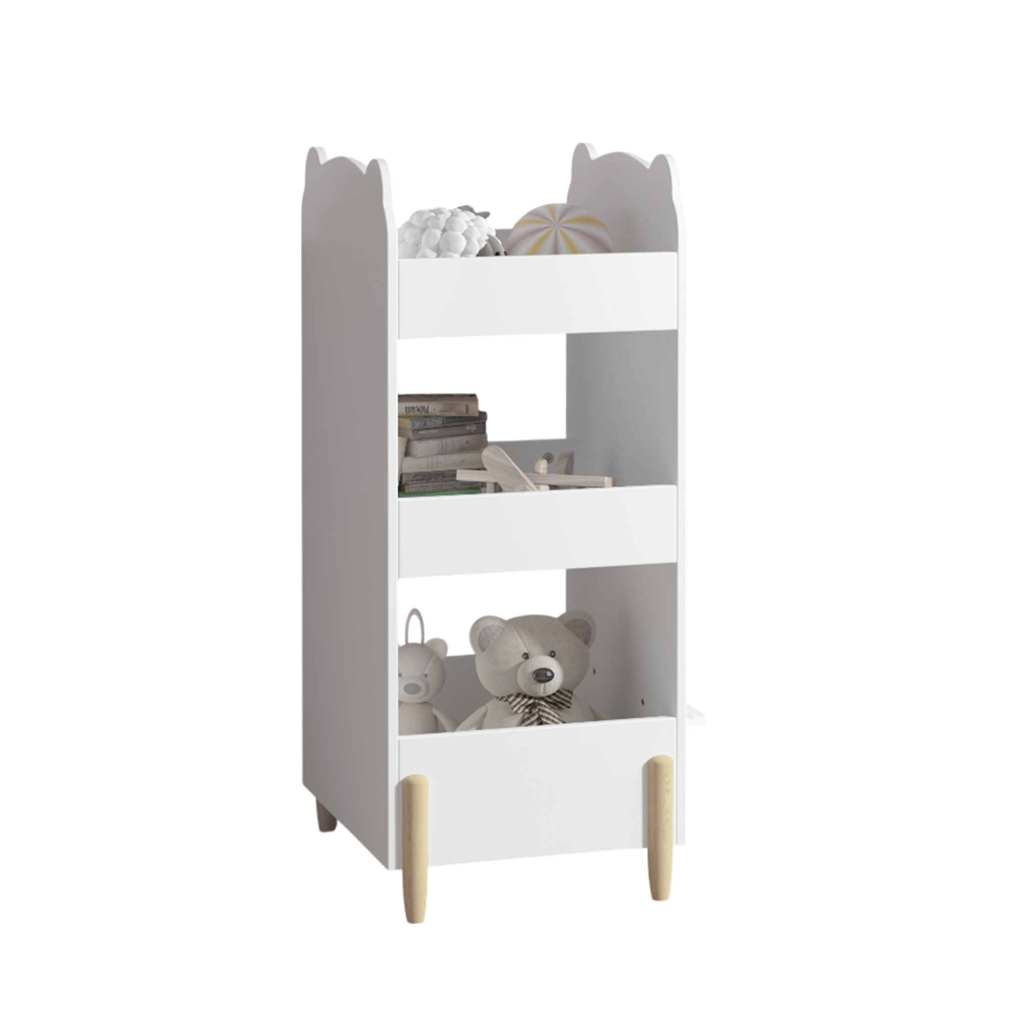 Kids Bookshelf with Chalkboard Side – Bear-Shaped Wooden Bookcase with 3-Tier Storage, Drawing Board for Toddlers, Toy and Bo