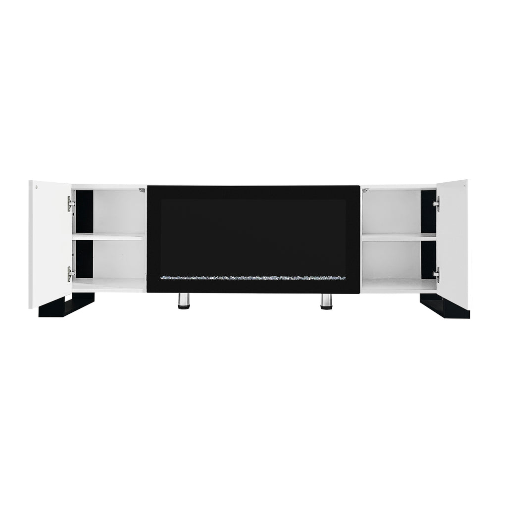 ON-TREND Modern TV Stand with 34.2' Non-heating Electric Fireplace, High Gloss Entertainment Center with 2 Cabinets, Media Console for TVs up to 78', White - Grand Goldman Shop