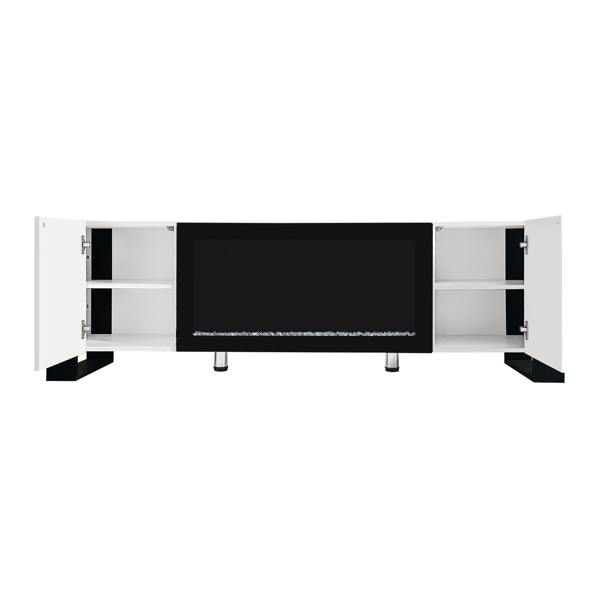 ON-TREND Modern TV Stand with 34.2' Non-heating Electric Fireplace, High Gloss Entertainment Center with 2 Cabinets, Media Console for TVs up to 78', White - Grand Goldman Shop