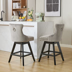Swivel Velvet Barstools with Button Tufted Decoration and Wooden Legs, and Chrome Nailhead Trim, Leisure Style Bar Chairs,Bar stools, Set of 2 (Gray),SW1860GY - Grand Goldman Shop