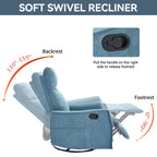 Heat Massage Manual Recliner Chair with Rocker and Swivel in Fabric for Living Room, Blue - Grand Goldman Shop