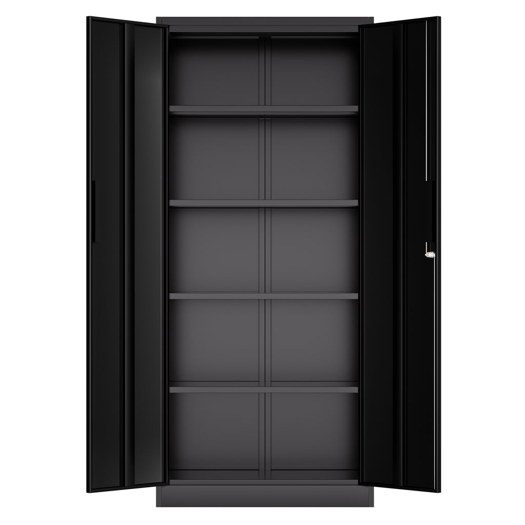 72'H Metal Garage Storage Cabinet, Black Tool Steel Locking Cabinet with Doors and 4 Shelves, Tall Cabinets for Garage Storag