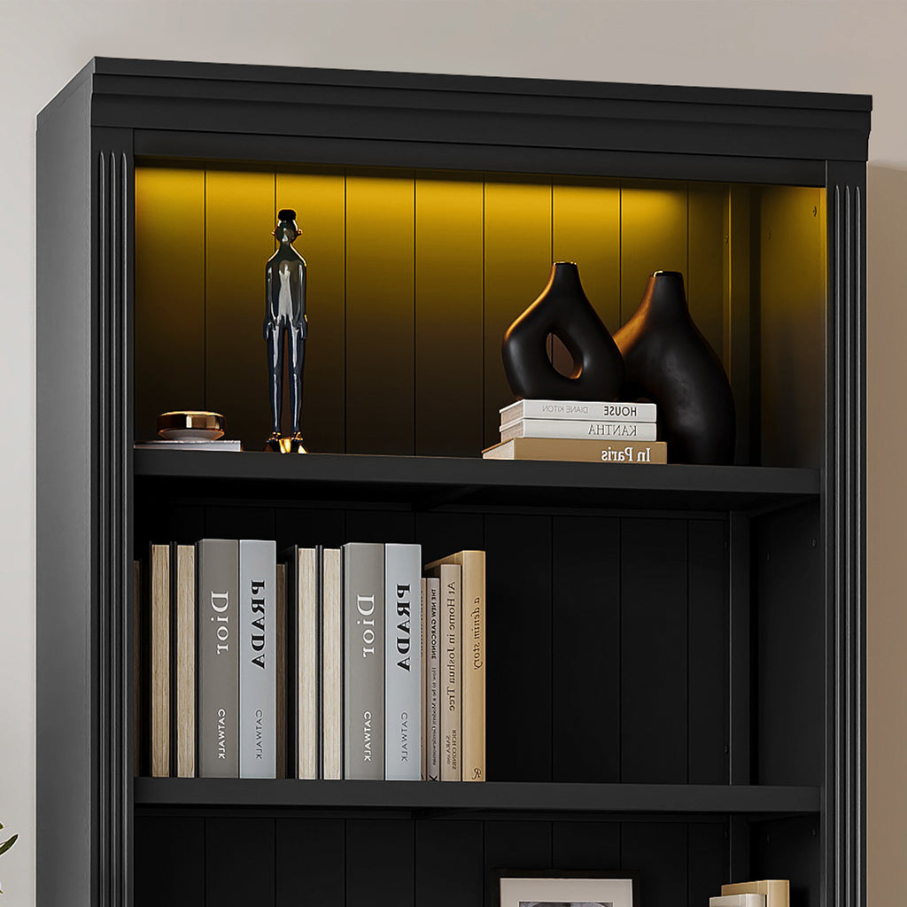 83.4' Tall Wood Bookcase with light strip,5-Tier Decor Bookshelves with Adjustable Shelves,Storage Organizer for CDs/Books/Mo