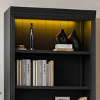 83.4' Tall Wood Bookcase with light strip,5-Tier Decor Bookshelves with Adjustable Shelves,Storage Organizer for CDs/Books/Mo