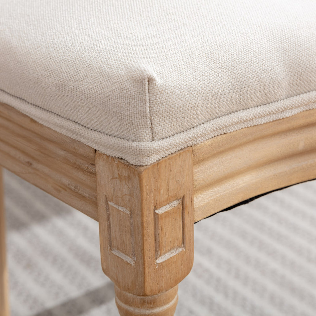 A&A Furniture,French Style Solid Wood Frame Antique Painting Linen Fabric Rattan Back Dining Chair,Set of 2,Cream,Beige - Grand Goldman Shop