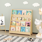 4-Tier Kids Bookshelf, Toddler Book Display Shelves, Natural Finish, Engineered Wood, 31.5 x 11.8 x 34.65 inches - Grand Gold