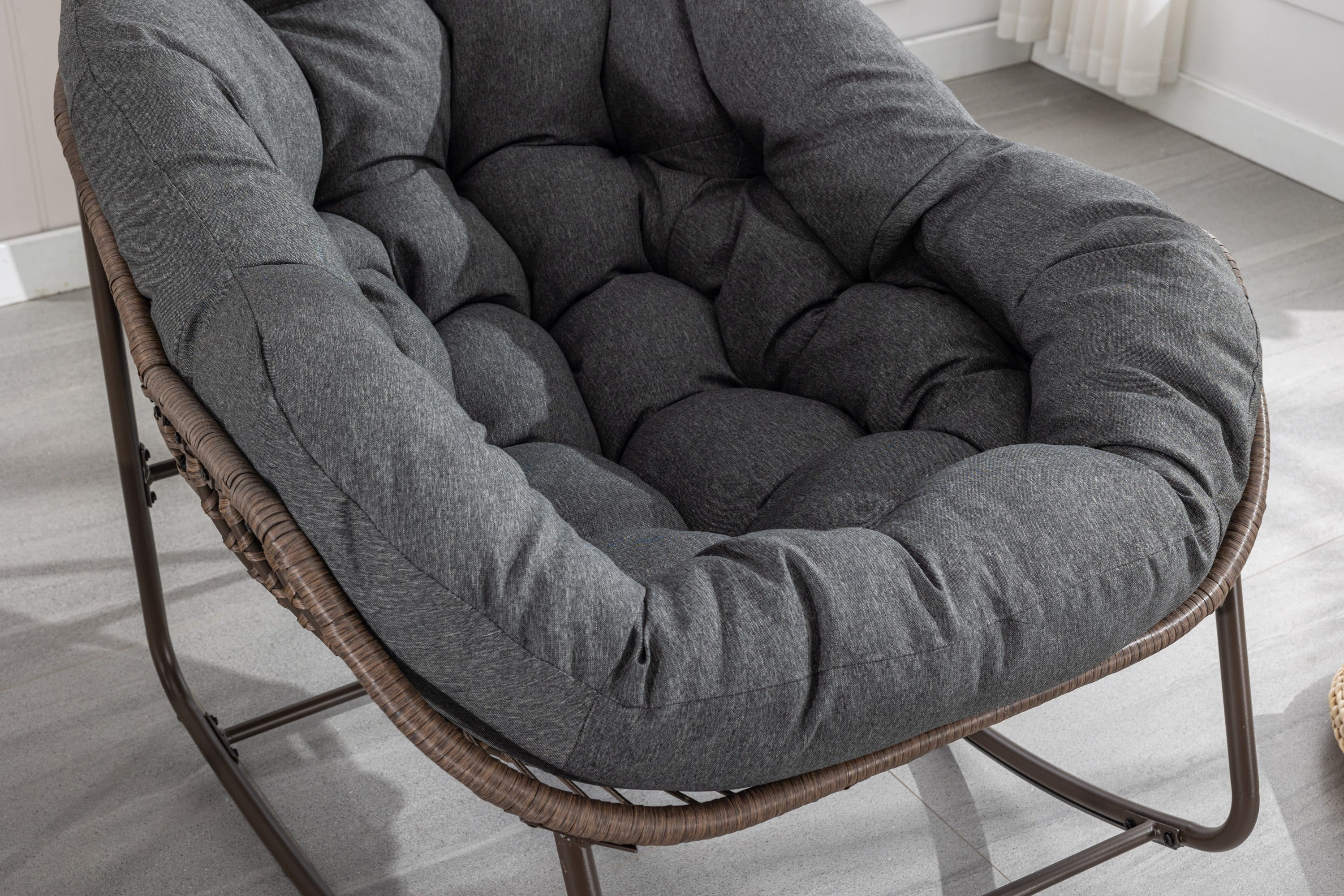 Outdoor Rattan Rocking Chair,Padded Cushion Rocker Recliner Chair Outdoor for Front Porch, Living Room, Patio, Garden, Grey - Grand Goldman Shop