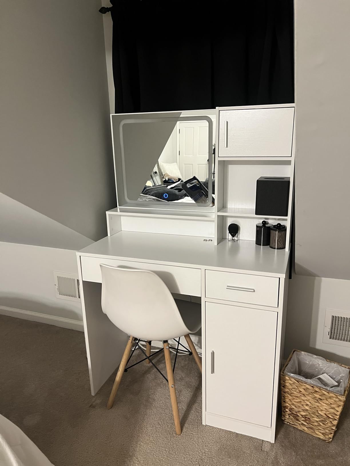 Vanity Desk with Mirror and LED Light Strip,Dressing Table with Large Drawer, 3 Level Storage Dresser & 3 Lighting Modes Adjustable Brightness, Suitable for Bedroom(Rose Pink) - Grand Goldman Shop