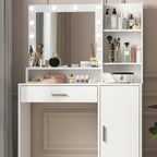Vanity Desk with Mirror & Light, Large Drawer Three Level Storage Dresser, 3 Lighting Modes Adjustable Brightness, Bedroom Dressing Table(white) - Grand Goldman Shop
