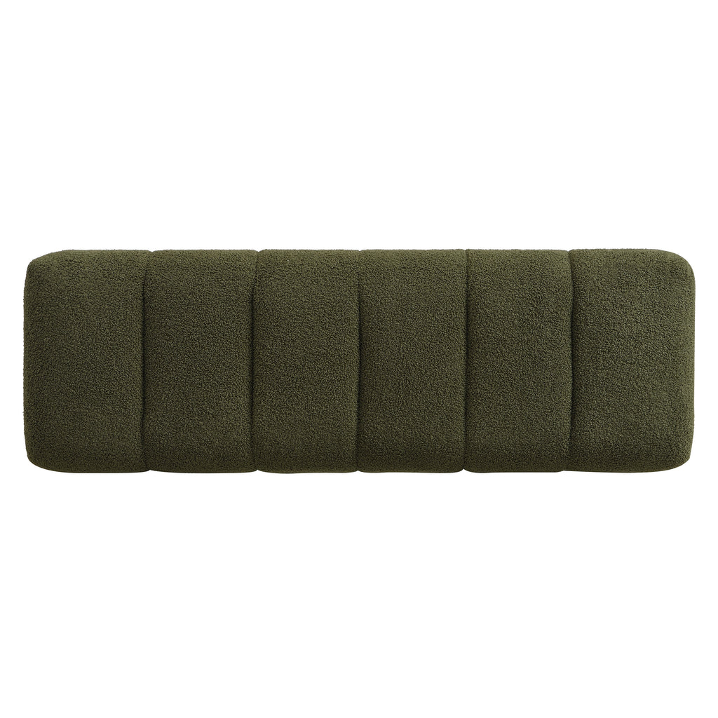 Upholstered Dining Bench for Dining Room, No-Assembly End of Bed Entryway Bench Ottoman for Bedroom Living Room, Green Boucle Fabric Stool Top Wood Leg 300 LBS Weight Capacity - Grand Goldman Shop