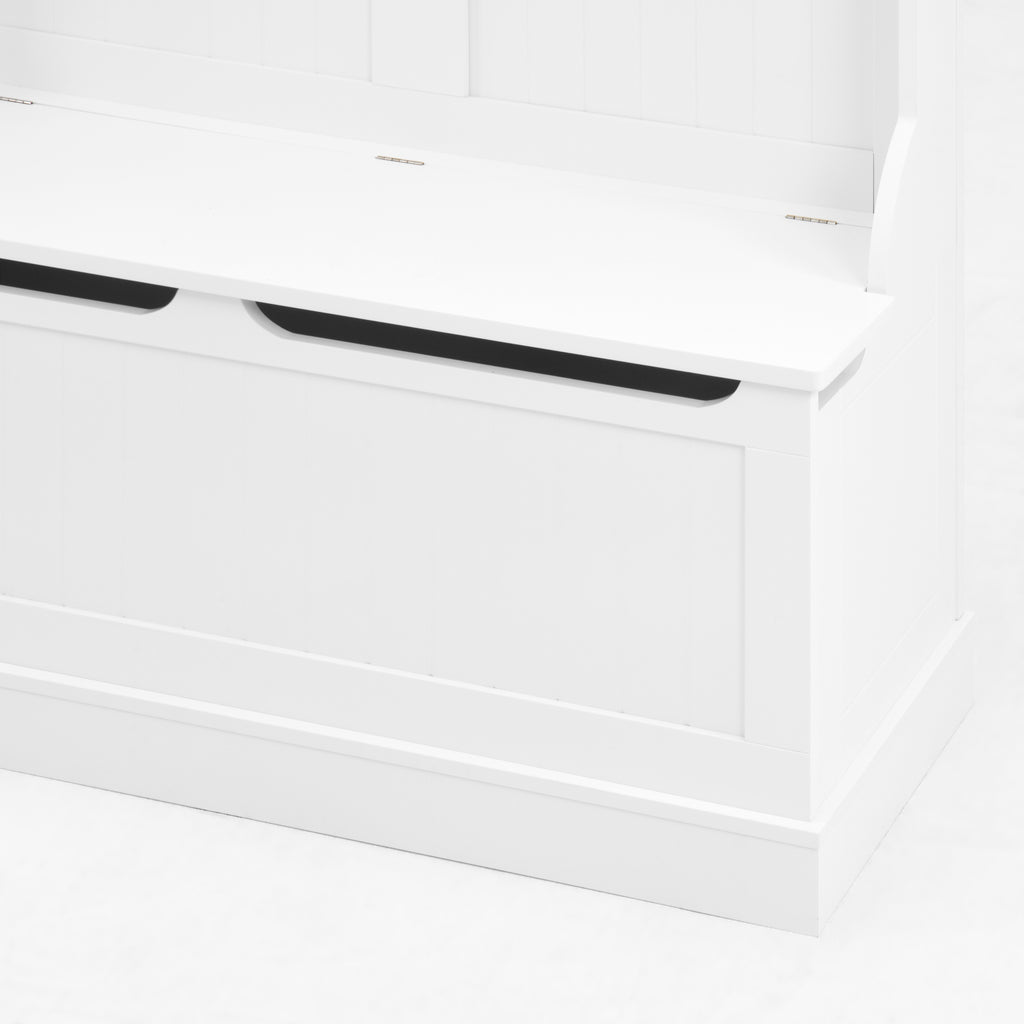 Entryway Bench with Standing Coat Rack, Hall Tree with Shoe Storage Bench, Entryway Organizer with 5 Hooks, White - Grand Goldman Shop