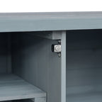 K&K Outdoor Kitchen Island, Rolling Bar Cart & Storage Cabinet, Farmhouse Solid Wood Outdoor Grill Table with Stainless Steel Top, Spice Rack , Towel Rack for Kitchen & BBQ , Grey Blue - Grand Goldman Shop