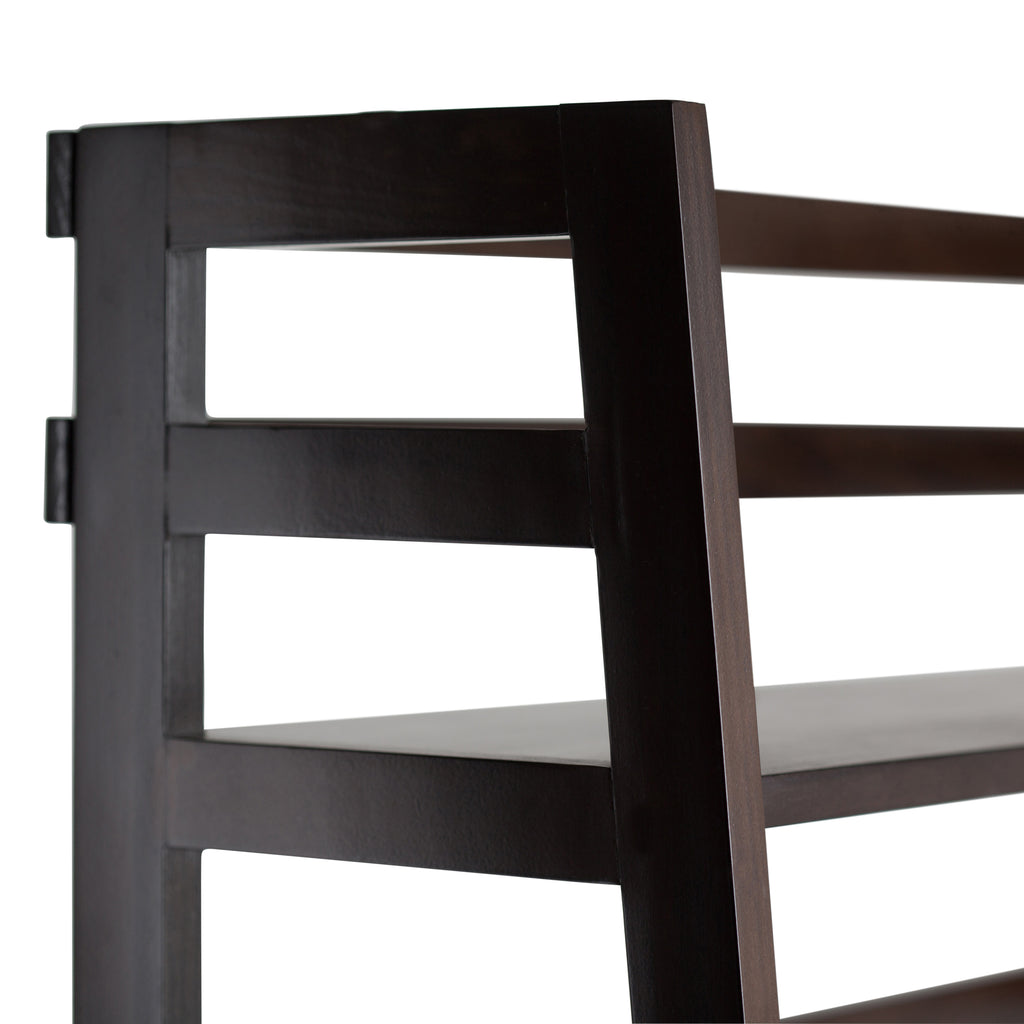 Acadian Transitional Ladder Shelf Bookcase in Dark Brunette Brown Wood, 30W x 15.9D x 63H inches - Shop Quality Furniture at 
