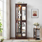 Lighted Glass Curio Display Cabinet,Display Cabinet,Glass Storage Cabinet Glass Wine cabinet Wood Frame Toy Display for Living Room, Kitchen, Pantry light bulb included Dark Cherry - Grand Goldman Shop