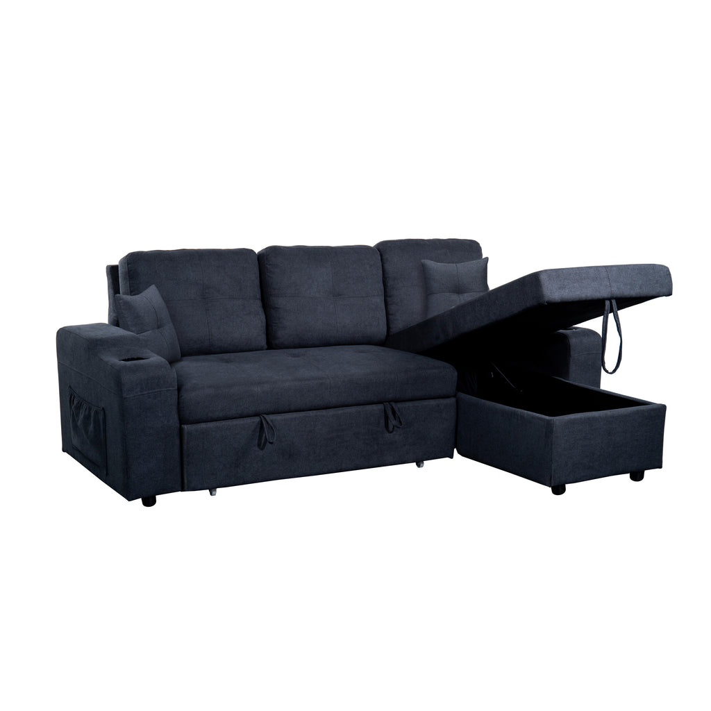 Right-facing sectional sofa with footrest, convertible corner sofa with armrest storage, living room and apartment sectional sofa, right chaise longue and  dark  grey - Grand Goldman Shop