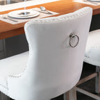 Contemporary Velvet Upholstered Barstools with Button Tufted Decoration and Wooden Legs, and Chrome Nailhead Trim, Leisure Style Bar Chairs,Bar stools, Set of 2 (Beige),SW2002BG - Grand Goldman Shop