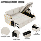 Convertible L-shaped Beige Sofa Couch with Storage, Cup Holders, USB Ports, Chenille Fabric - Grand Goldman Shop