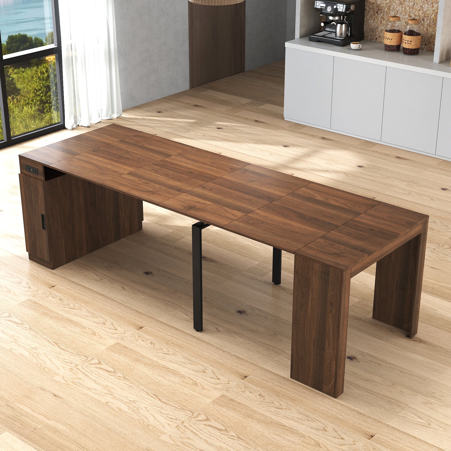 Modern Multifunctional Extendable Dining Table with Outlet, Space Saving Expanding Table with Storage for Party, Weddings, Meetings, Celebrations - Grand Goldman Shop