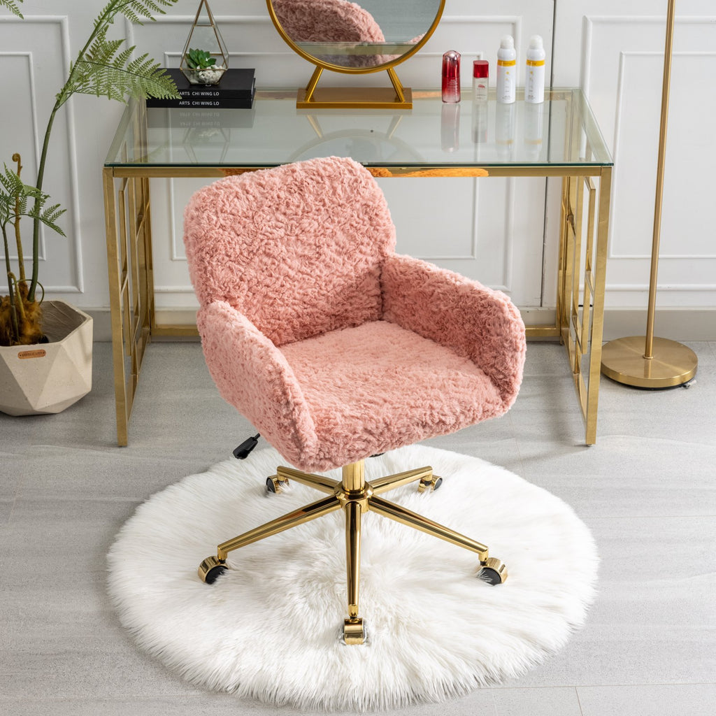 A&A Furniture Office Chair,Artificial rabbit hair Home Office Chair with Golden Metal Base,Adjustable Desk Chair Swivel Offic
