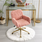 A&A Furniture Office Chair,Artificial rabbit hair Home Office Chair with Golden Metal Base,Adjustable Desk Chair Swivel Offic