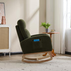 Modern Accent Rocking Chair Rocking Chair with Solid Wood Legs, Upholstered Nursery Glider Rocker, Comfy Armchair with Side Pocket, Living Room Lounge Arm Chair with High Backrest (green,teddy) - Grand Goldman Shop