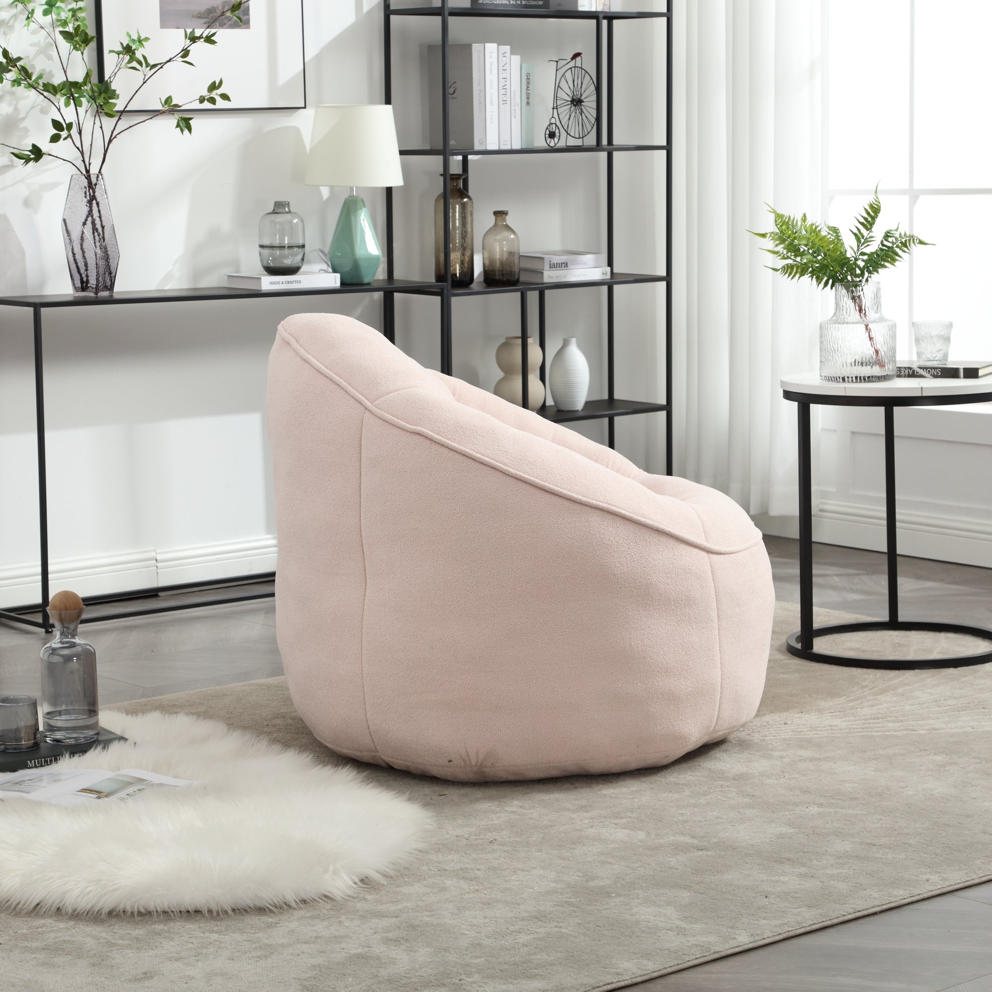 Bedding Bean Bag Sofa Chair with High-Pressure Foam and Footrest, Pink Microfiber - Grand Goldman Shop