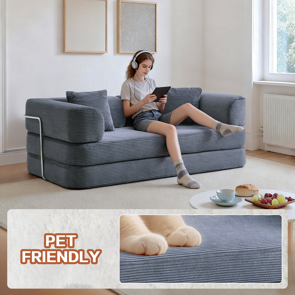 Floor Couch,Compressed Sofa,Convertible Floor Sofa Bed with Convertible Blanket Pillow,Enhanced frame stability,Comfy Couch Lounge Sleeper Bed,for Living Room Bedroom - Grand Goldman Shop