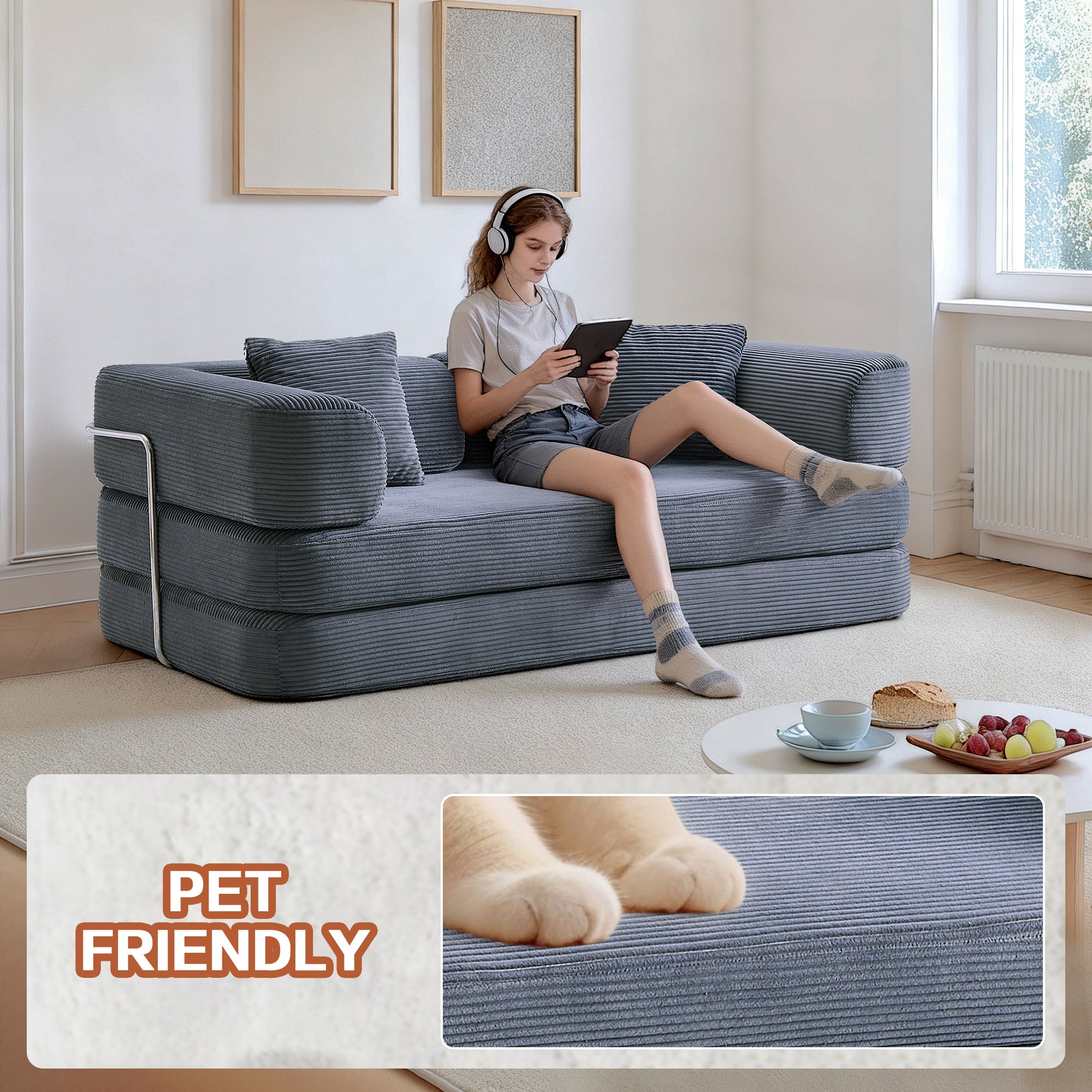 Floor Couch,Compressed Sofa,Convertible Floor Sofa Bed with Convertible Blanket Pillow,Enhanced frame stability,Comfy Couch Lounge Sleeper Bed,for Living Room Bedroom - Grand Goldman Shop