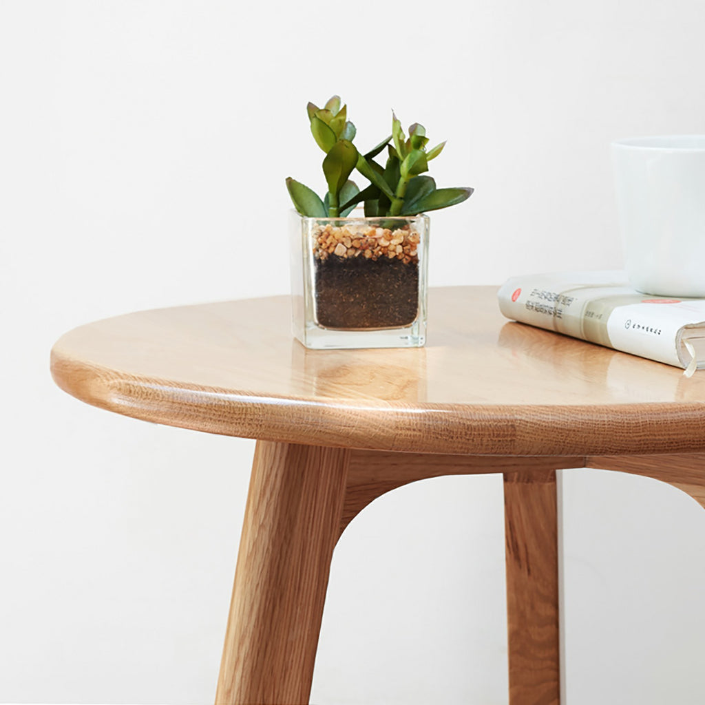 Round End Table- Small End Table Side Table Coffee Table Bedside Table Night Stand for Living Room Bedroom & Balcony, 100% Natural Solid Oak Wood Easy to Assemble - Grand Goldman Shop