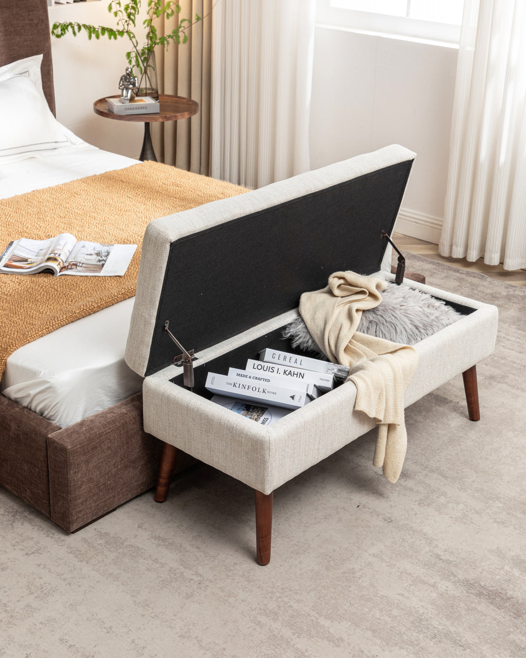 Storage Bench with Storage Bench for Bedroom End of Bed Bench Foot of Bed Bench Entryway Bench Storage Ottoman Bench 43.7' W x 18.1' D Off White Bench - Grand Goldman Shop