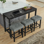 59 Inch Bar Table, Dining Table, Sofa Table with Power Outlet, 3 Upholstered Stools, 4 Piece Bar Table and Chair Set for Living Room, Dining Room, Kitchen - Grand Goldman Shop