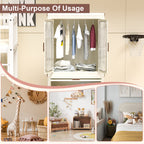 Portable Wardrobe Closet Storage Organizer with Magnetic Doors and Hanging Rod, Cream White - Grand Goldman Shop