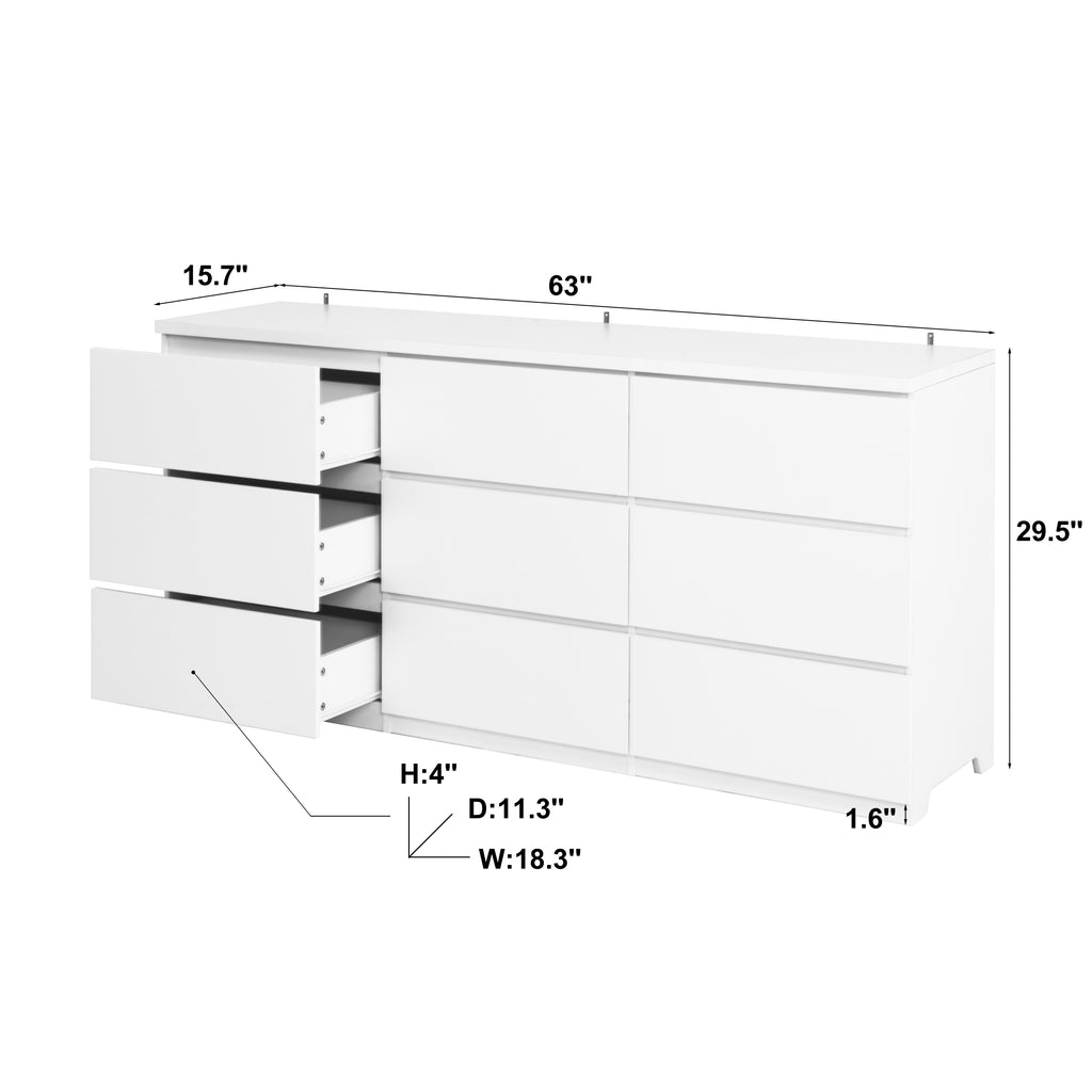 9 Drawer Dresser with No Handle Design, Modern White Matte Wood Dresser for Bedroom, Storage Chest of Drawers for Living Room, Hallway, Entryway - Grand Goldman Shop