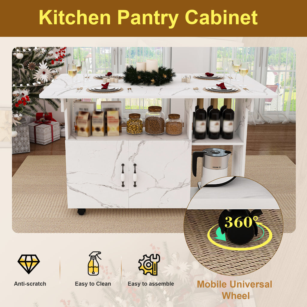 Multi-Functional Folding Table with Storage Shelves and Wheels, 47 Inch White MDF Compact Desk for Kitchen, Dorm, or Office - Grand Goldman Shop