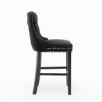 Contemporary Velvet Upholstered Barstools with Button Tufted Decoration and Wooden Legs, and Chrome Nailhead Trim, Leisure Style Bar Chairs,Bar stools, Set of 2 (Black),SW2002BK - Grand Goldman Shop