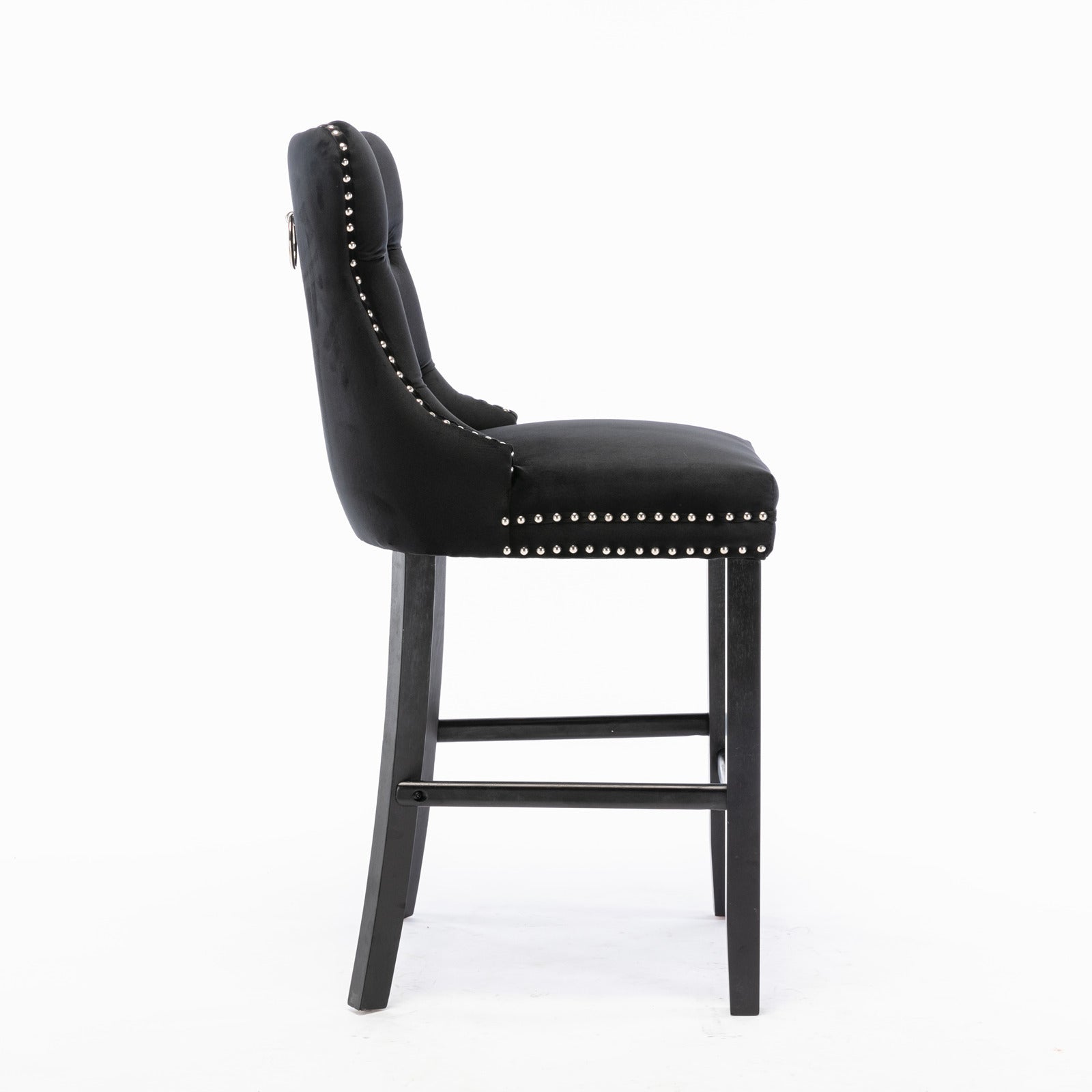 Contemporary Velvet Upholstered Barstools with Button Tufted Decoration and Wooden Legs, and Chrome Nailhead Trim, Leisure Style Bar Chairs,Bar stools, Set of 2 (Black),SW2002BK - Grand Goldman Shop