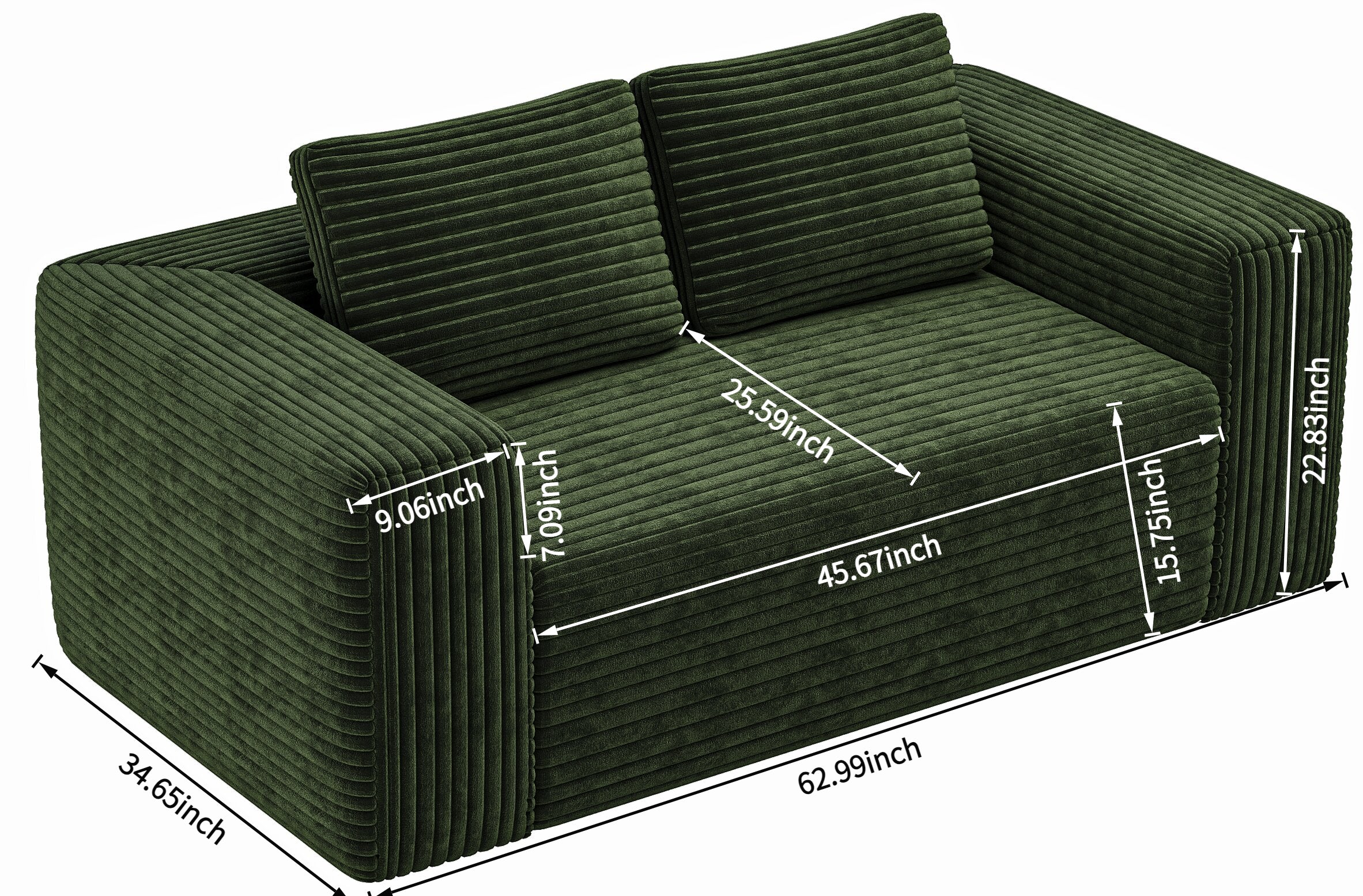 Sofa in a Box Memory Foam 2-Seater Corduroy Couch Memory Foam Couch No Installation & Easy to Transport,Floor Sofa Lounge for Living Room Bedroom Lounge Studio - Grand Goldman Shop