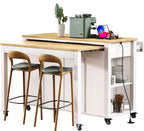 K&K 47 inch Kitchen Island with Extendable Dining Table, Rubber Wood Veneer Kitchen Table with Internal Storage Rack, Power Outlet, Kitchen island with Storage 2 Drawers 2 Cabinet,White - Grand Goldman Shop