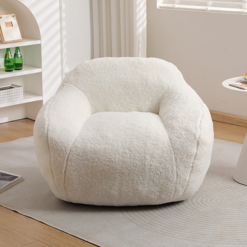 Giant Bean Bag Chair for Adults, Spacious Memory Foam Bean Bag Sofa with Armrests in Off White Teddy Fabric, Comfy Seating for Living Room or Bedroom - Grand Goldman Shop