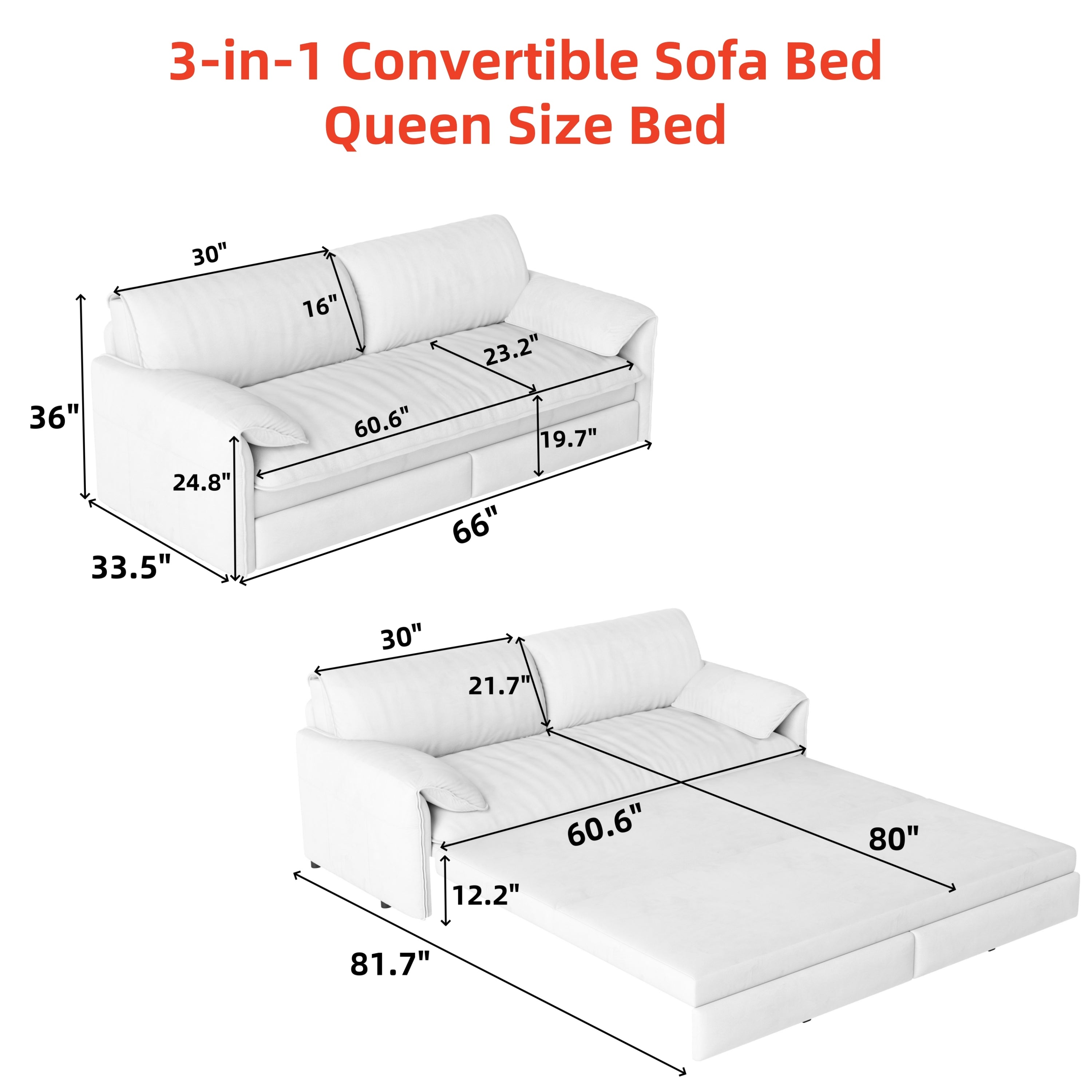 66' Queen Pull Out Sofa Bed, 3-in-1 Convertible Sleeper Sofa with Side Storage,Multi-Functional Velvet Loveseat Bed for Living Room - Grand Goldman Shop
