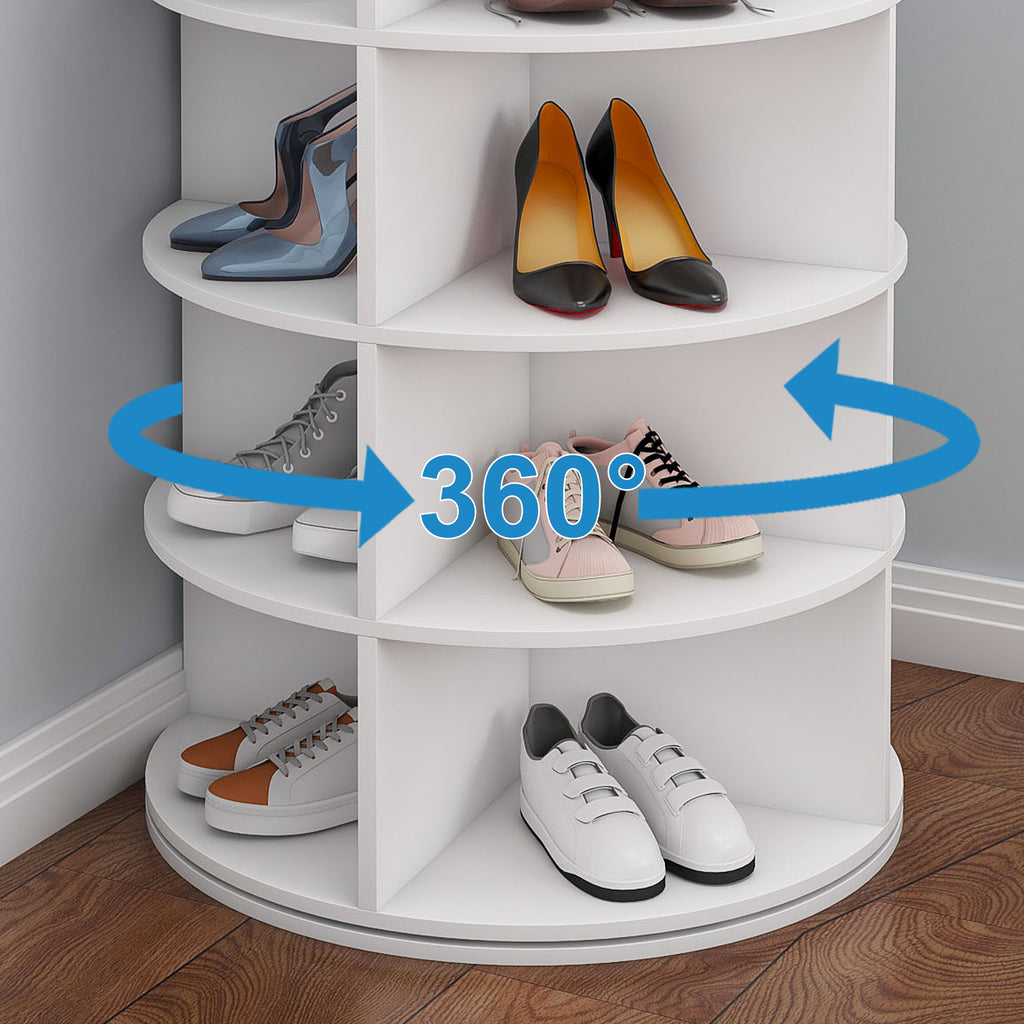 Rotating Shoe Rack Tower, 8-Tier Spinning Storage Rack, Free Standing 360° Revolving Organizer in White with PVC Construction, Holds 32 Pairs of Shoes - Grand Goldman Shop