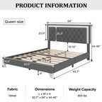 3-Pieces Bedroom Sets,Queen Size Upholstered Platform Bed with LED Lights and Two Nightstands-Gray - Grand Goldman Shop