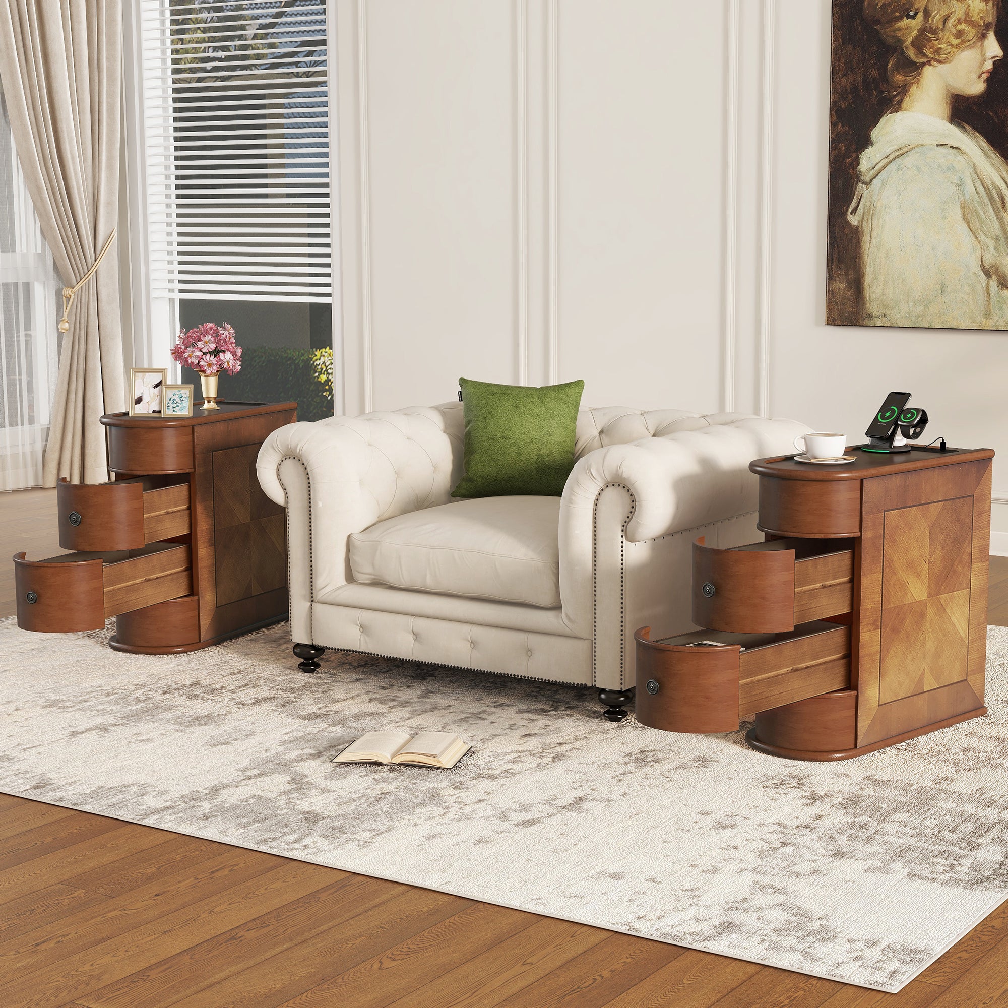 End Table with Charging Station,Sofa Side Table with Drawers, No Assembly Required(Expect Arrival Date 2025/4/16) - Grand Goldman Shop